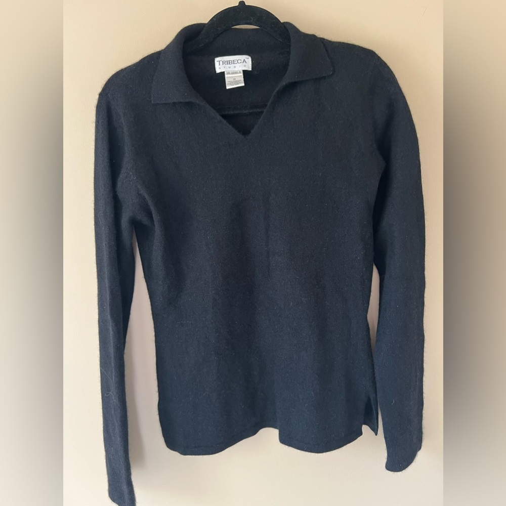 Tribeca Studio Pink 100% Cashmere Black Sweater Women’s Size M